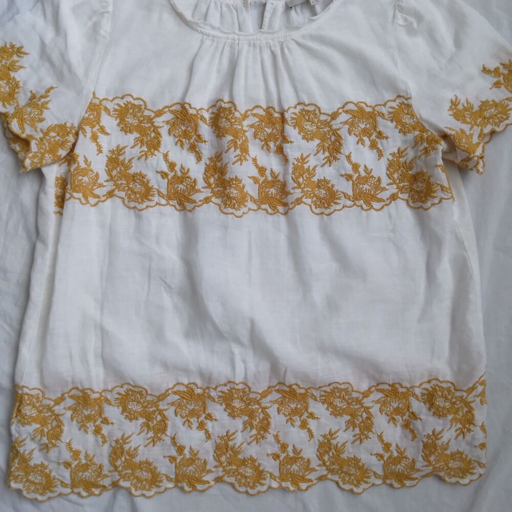 Ann Taylor Loft Blouse Linen Blend Embroided Peasant Boho Women's Size M - Picture 4 of 12